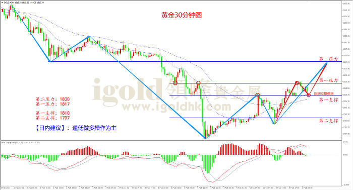 2021年2月8日黄金走势图 2021年2月8日黄金走势图