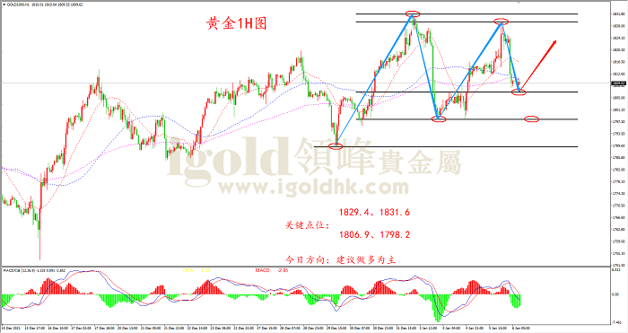2022年1月6日黄金走势图 2022年1月6日黄金走势图