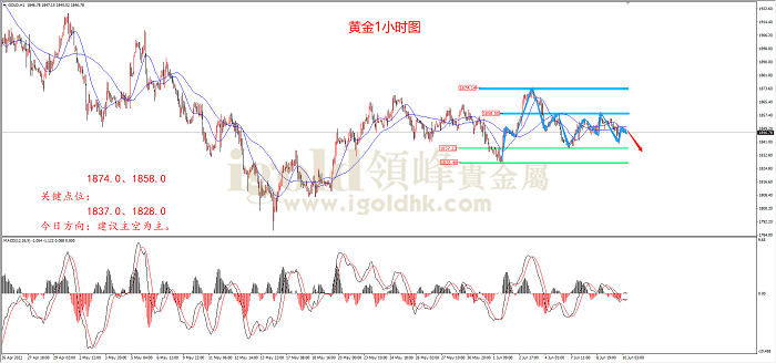 2022年6月10日黄金走势图 2022年6月10日黄金走势图