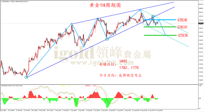 2022年8月12日黄金走势图 2022年8月12日黄金走势图