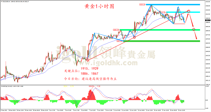 2023年1月19日黄金走势图 2023年1月19日黄金走势图