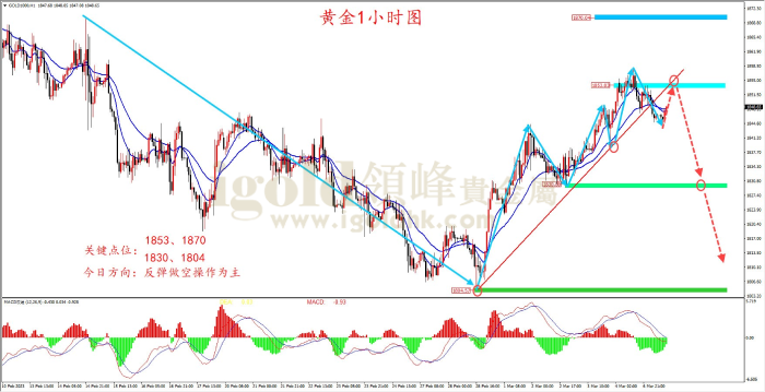 2023年3月7日黄金走势图 2023年3月7日黄金走势图