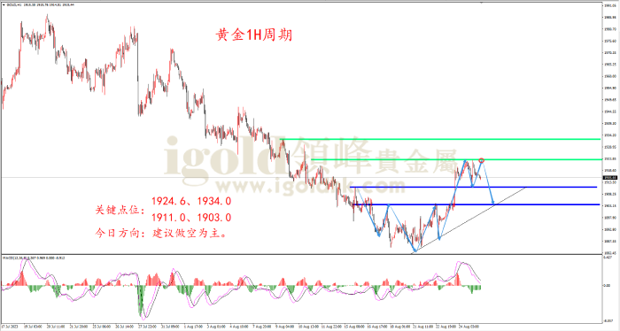 2023年8月25日黄金走势图 2023年8月25日黄金走势图